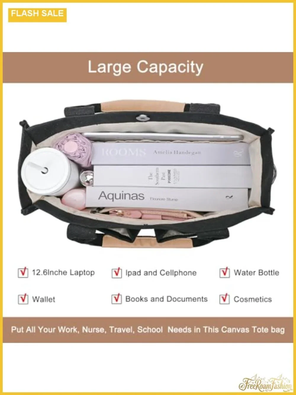 Canvas Tote Bag Women Crossbody Work Purse with Pockets Satchel Handbag Travel